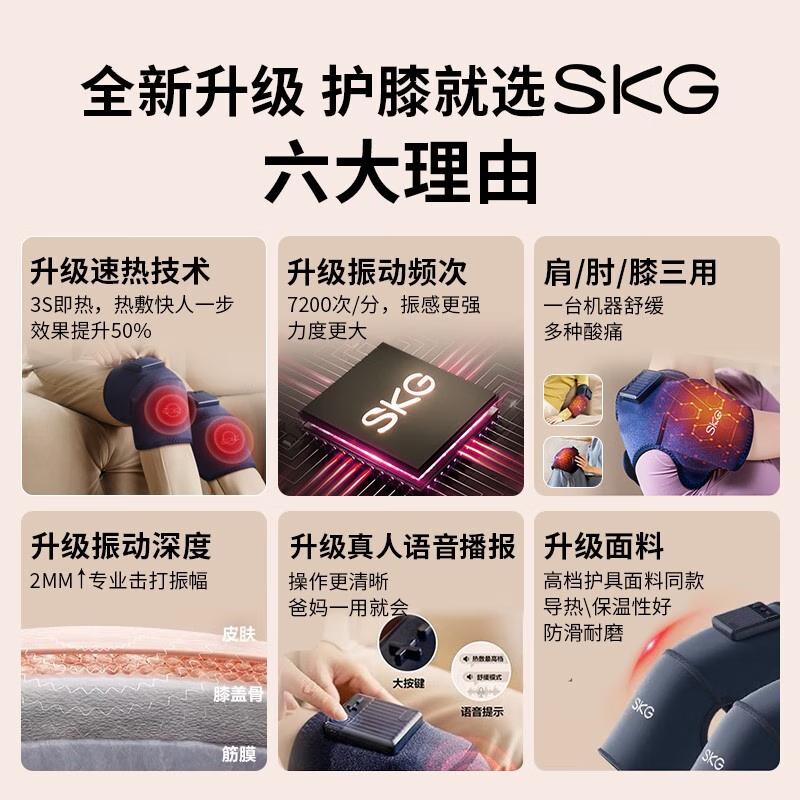 艾诗凯奇(SKG)膝盖按摩仪器膝部膝关节腿部保暖电加热暖膝热敷老寒腿生日礼品热敷&按摩款-双支装】W3舒享款