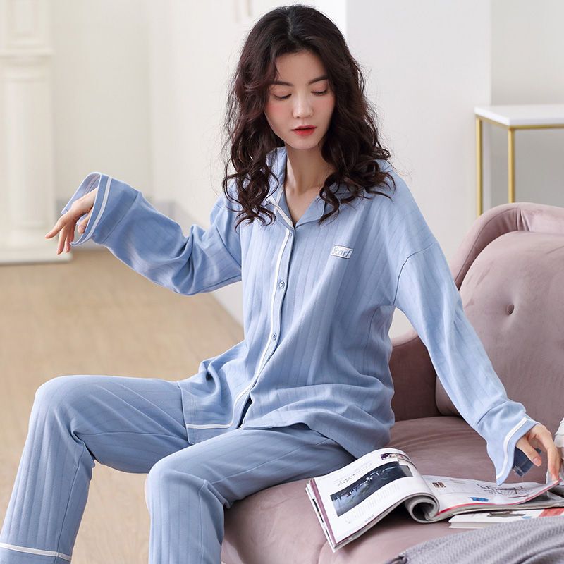波迷娜(BOMINA)韩版睡衣女长袖纯棉款女士薄款服季大码两件套装