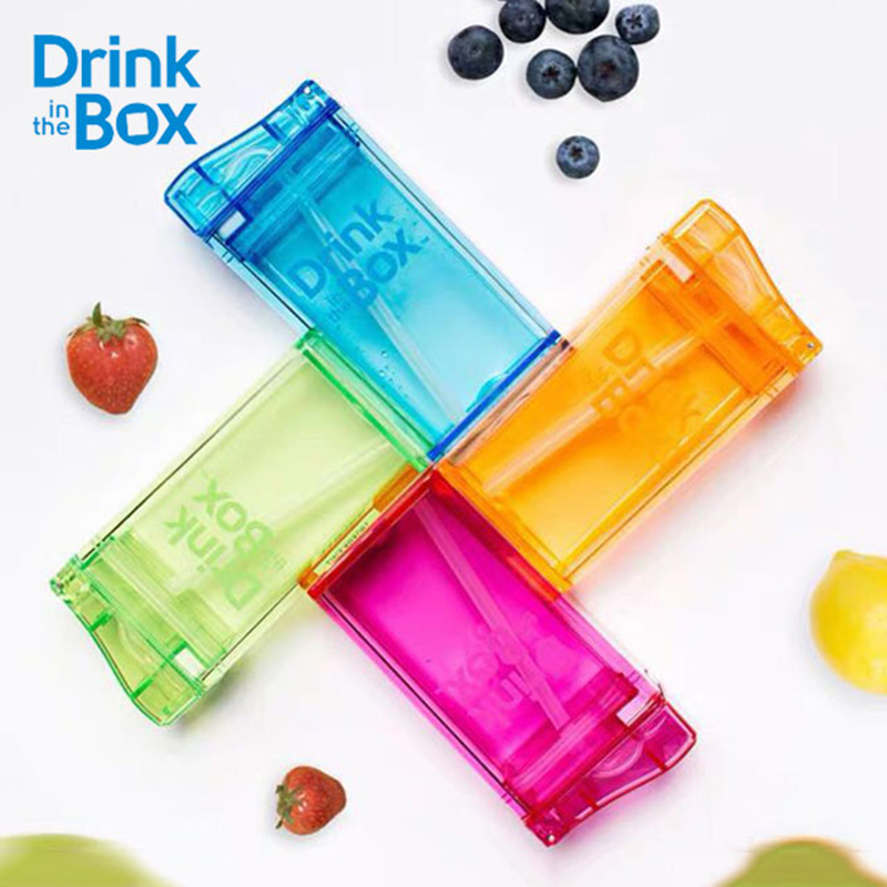 加拿大Drink in the Box儿童成人吸管杯喝水杯便携式果汁杯饮料杯糖果色小号235ml绿色