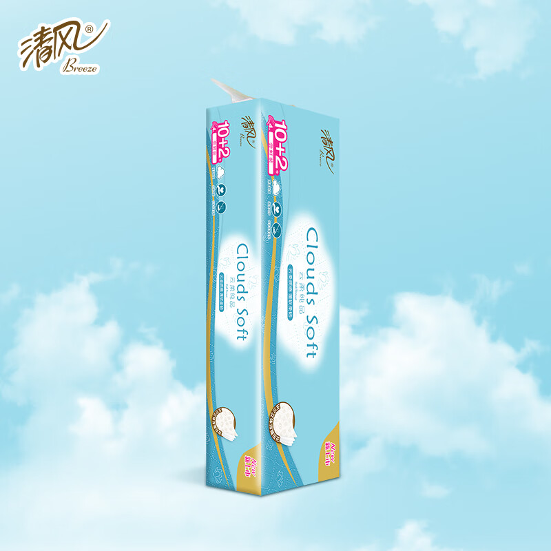 清风云柔纯品4层110克/卷*12卷筒卫生纸单提装高清大图