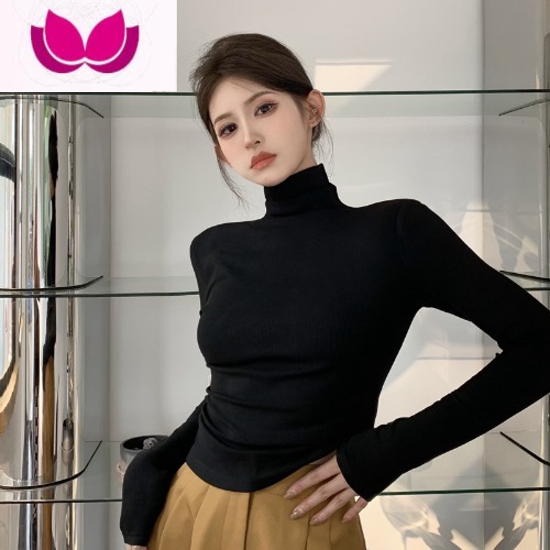 七斓加绒针织衫春季女装高领磨毛长袖打底衫内搭紧身保暖上衣黑色t季 均码 黑色常规款