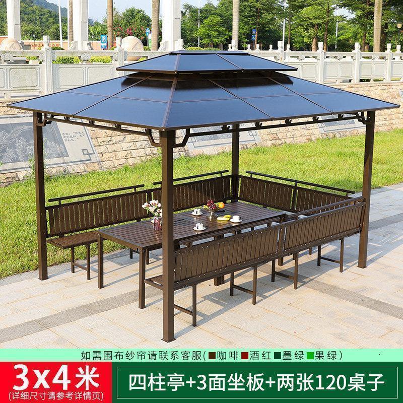 森美人户外庭院凉亭遮阳帐篷简易移动室外休闲四角花园农庄天台别墅亭子 3x4米（四柱亭+3坐板+2桌子）