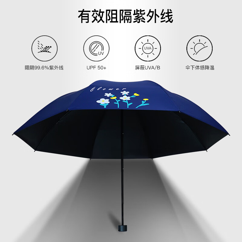 红叶(HONG Ye) 折叠文艺小花伞3631 黑色