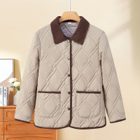 新款妈妈中老年冬装外套女洋气大码中年装翻领女宽松加棉棉服冬装 2XL（建议110斤以下） 卡其色棉衣