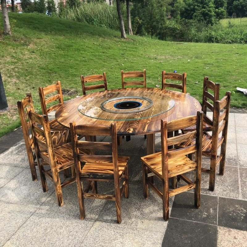 农家乐桌椅组合大排档圆形火锅桌电磁炉一体饭店餐馆餐桌商用