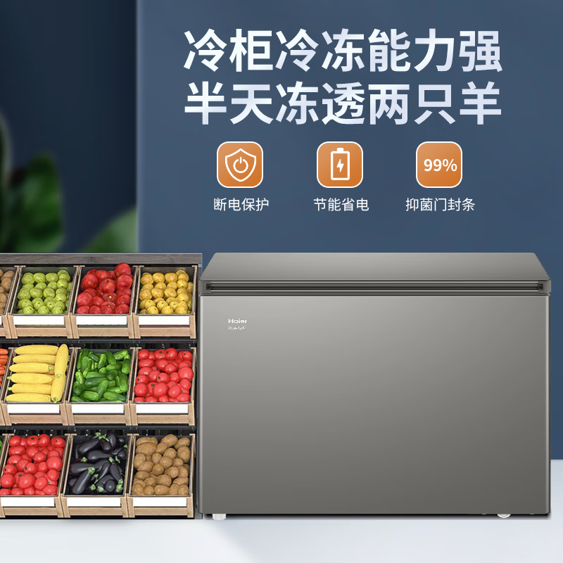 海尔(Haier)201升冷柜家用大容量全冷冻冷藏两用冷柜冰箱小型卧式冷柜冰柜升级三重抑菌除异味/钢板内胆/-35℃高清大图