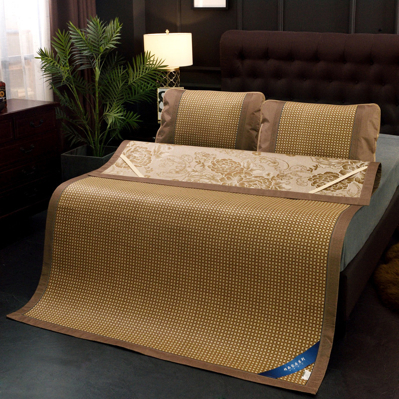 (双面可用)藤席凉席1.8m床三件套1.5米夏季折叠冰丝席1.2单人学生宿舍草席子凉席套件