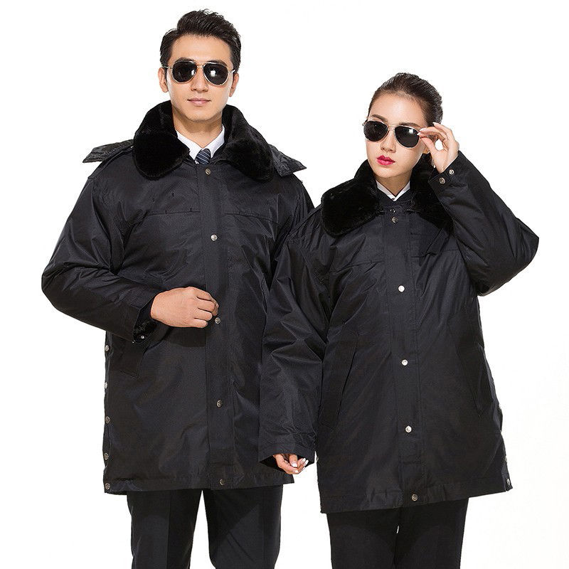 皖川WC-032黑色冬季加厚加长款中长款保安大衣男工作服 防寒服双反保安棉衣制服 多功能大衣 中长款 180