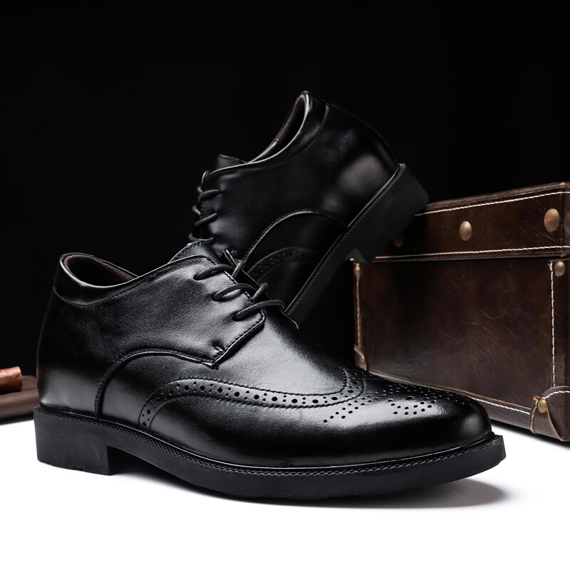 百丽牧貂内增高皮鞋男8cm布洛克男士商务正装隐形增高鞋6cm婚鞋牛皮