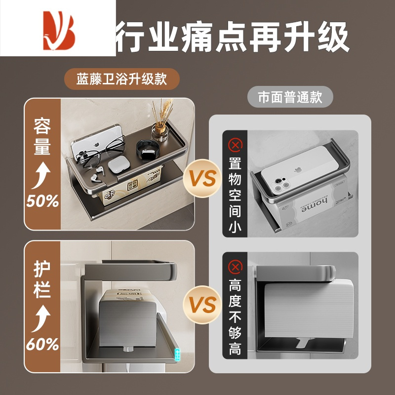 三维工匠卫生间纸巾盒厕所抽纸盒浴室免打孔厕纸架洗手间卷纸置物架壁挂式 纸巾置物架[升级款]