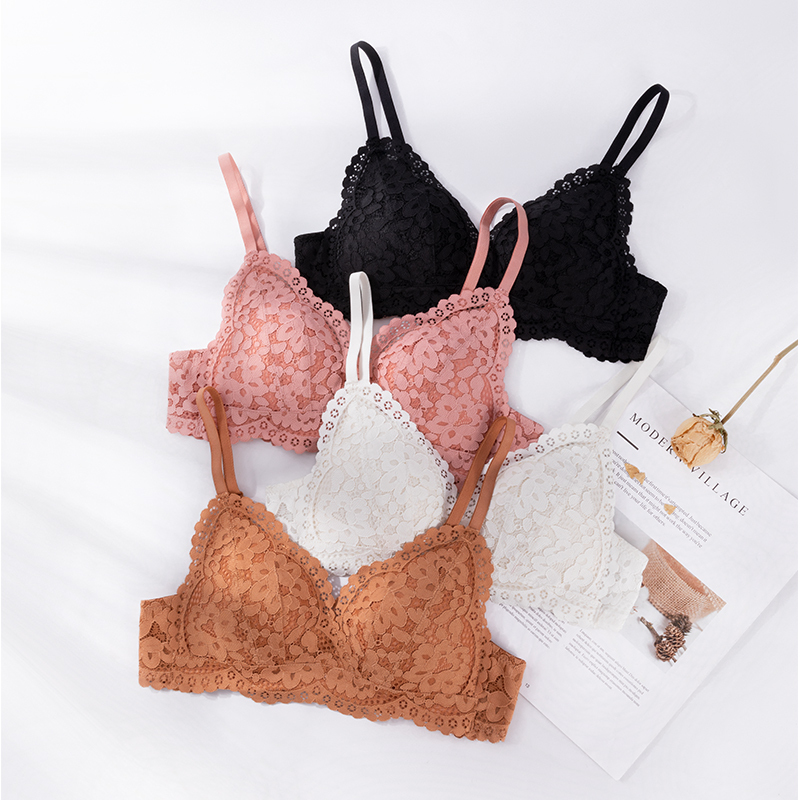 歌力诺内衣女小胸聚拢夏季法式三角杯胸罩白色平胸无钢圈薄款文胸黑色