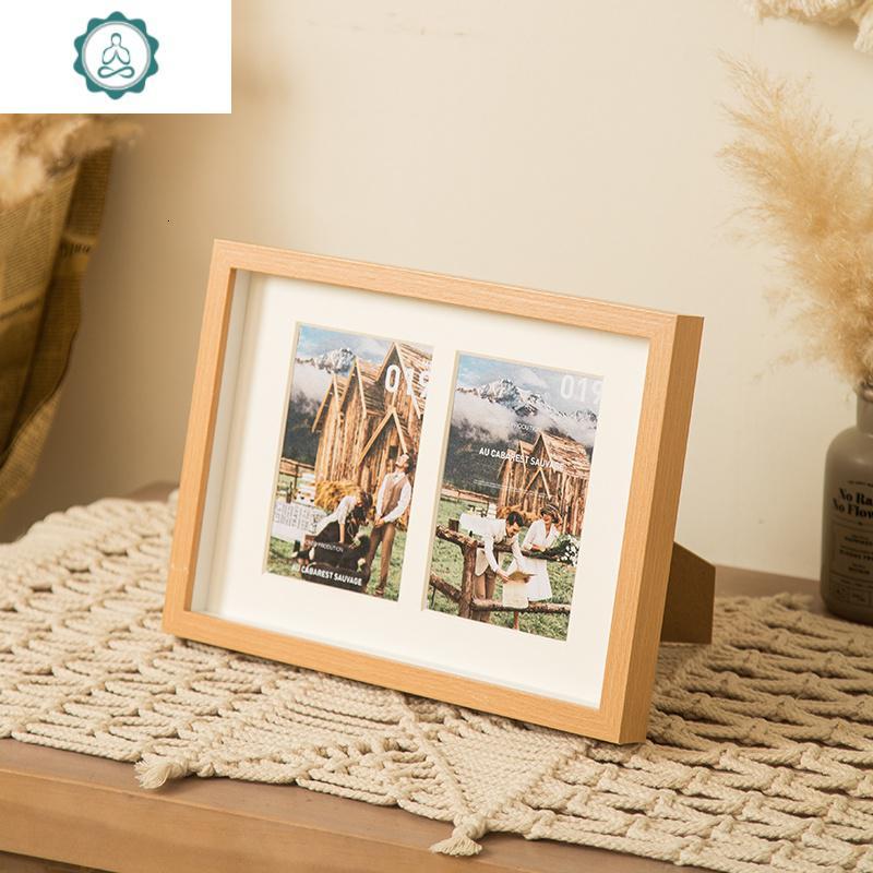 洗照片做成相框组合相片摆台照片106寸婚纱照原木色画框挂墙三连榉木