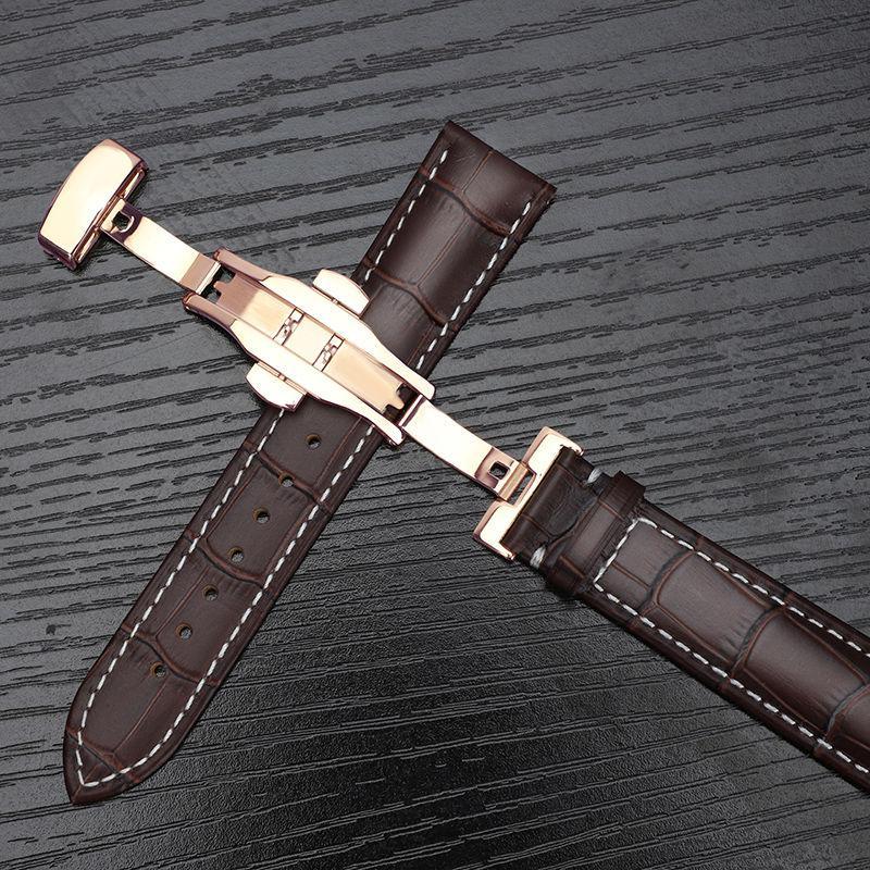 铭侣真皮手表带软真皮表带配件男女蝴蝶扣表链牛皮带子18 20 22mm