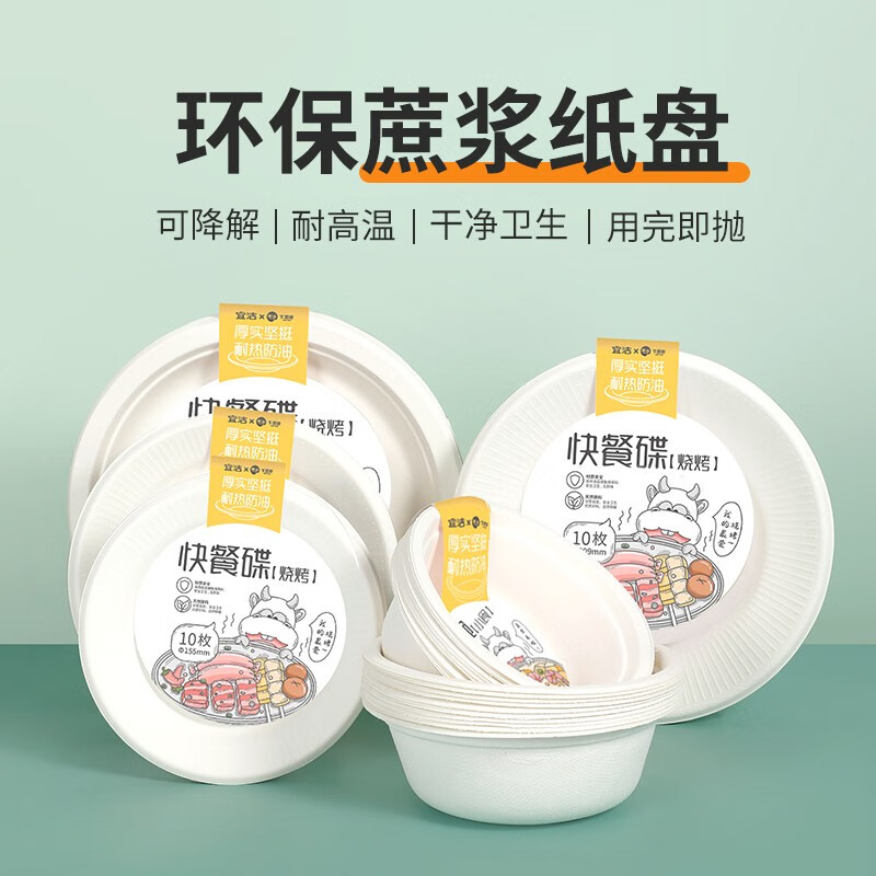 宜洁Y-9723一次性快餐纸浆碟 10只 6英寸(直径155mm)高清大图