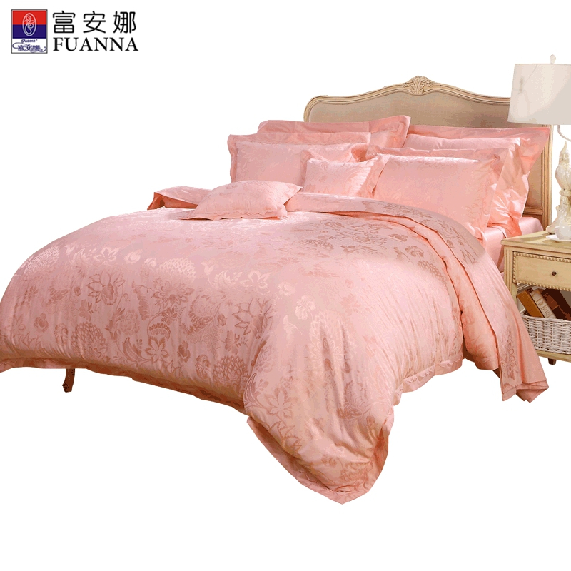 富安娜(FUANNA)家纺床上用品婚庆套件床单四件套1.5米提花床品套件1.8米双人 爱的华尔兹