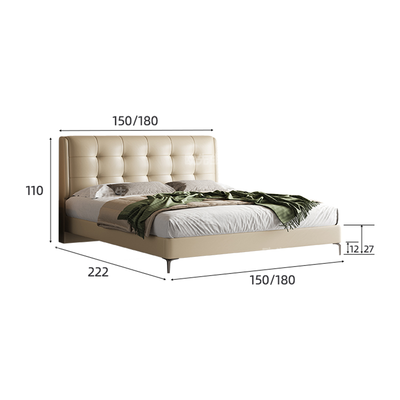 头层牛皮床主卧次卧双人大床实木真皮极简婚床 1.8*2.0米【悬浮床】 零压护脊舒眠床垫【软硬适中睡感】+1柜