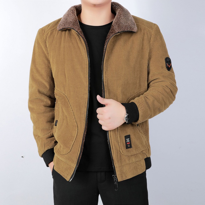 JPDUN吉普盾冬季新款灯芯绒棉袄宽松大码棉衣中老年休闲保暖棉服外套 4XL 黄色
