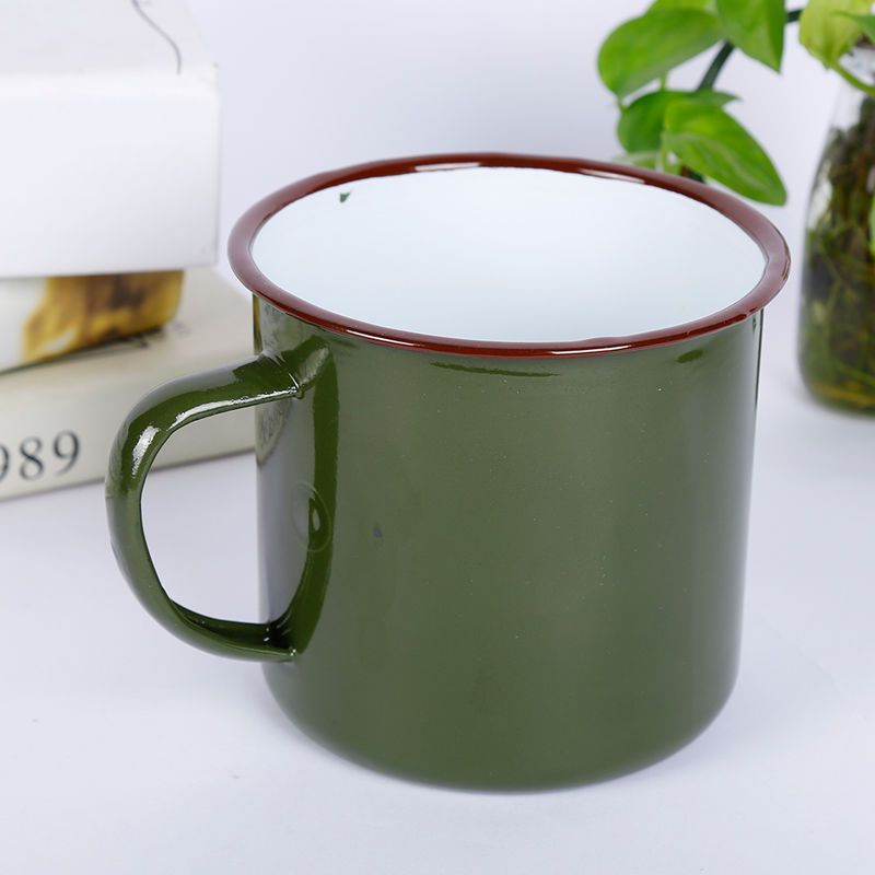 经典军绿色搪瓷茶缸军训复古铁茶水缸洗漱杯军绿杯部队专用搪瓷杯 7cm