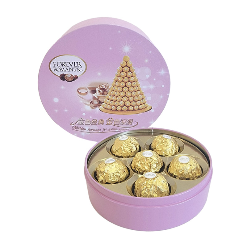 费列罗(FERRERO) 巧克力结婚喜糖散装巧克力榛果威化圆形铁盒装6粒礼盒装结婚送礼 粉色6粒（委托装好发） 费列罗