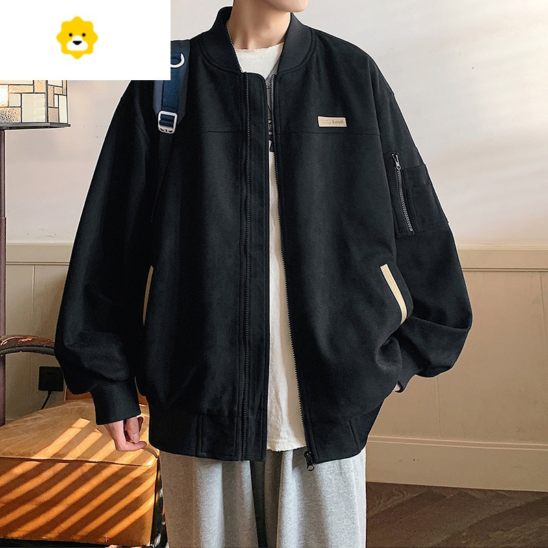 fishbasket麂皮绒外套男士春秋季潮牌棒球服男款休闲夹克宽松男生潮流