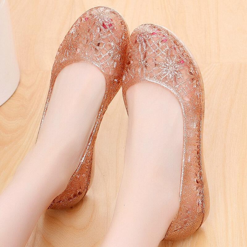 品牌凉鞋坡跟塑料女凉鞋水晶凉鞋沙滩果