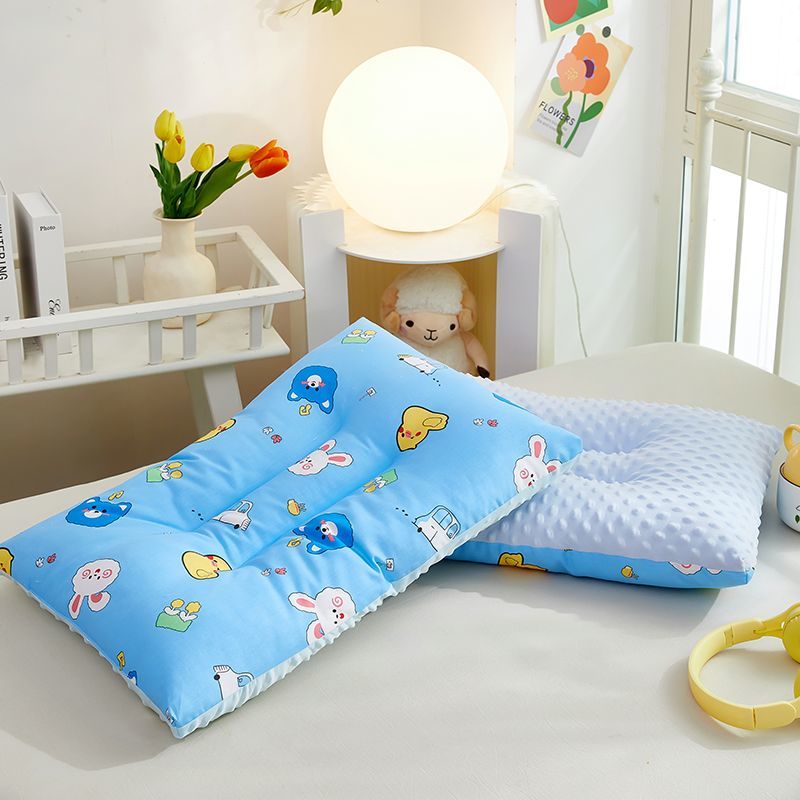 全棉豆豆儿童枕头凉感丝枕芯1-12岁婴儿幼儿园小学生枕_862 30x50cm【一体+枕套】可拆洗 卡通家族-蓝【A面棉B面凉豆豆】
