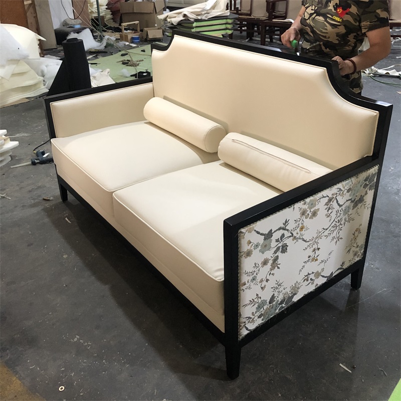 易企采 三人位皮艺沙发2200*900*850mm 办公沙发新中式实木沙发组合布艺沙发样板间售楼处洽谈轻奢家具接待高清大图