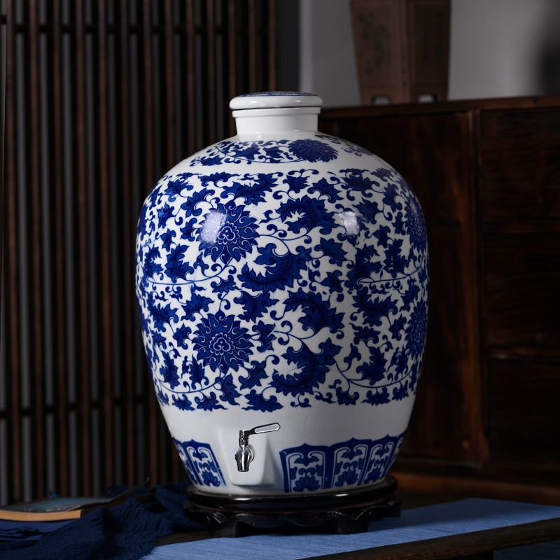 酒坛子陶瓷酒壶青花瓷泡杨梅酒瓶酒坛空罐密封家用窖藏10斤50斤装视频