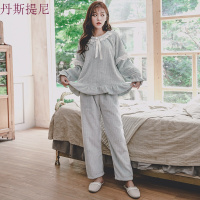 冬季加厚法兰绒睡衣女韩版甜美可爱公主蕾丝家居服珊瑚绒保暖套装