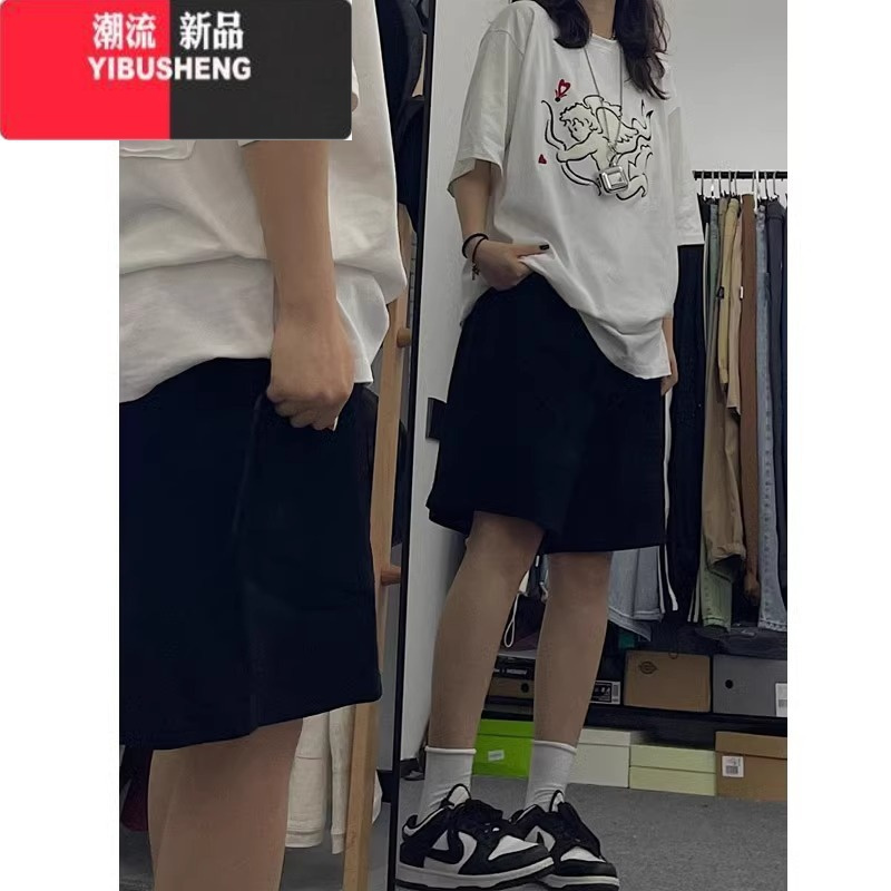 YIBUSHENG卡其色工装短裤女季美式高腰阔腿显瘦休闲设计感薄款运动五分裤