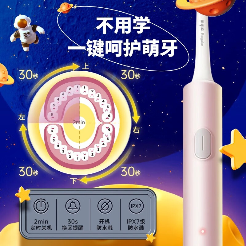 小米(mi)米家声波电动牙刷T200C充电式清洁出行学生T200蓝+定制刷头*4高清大图