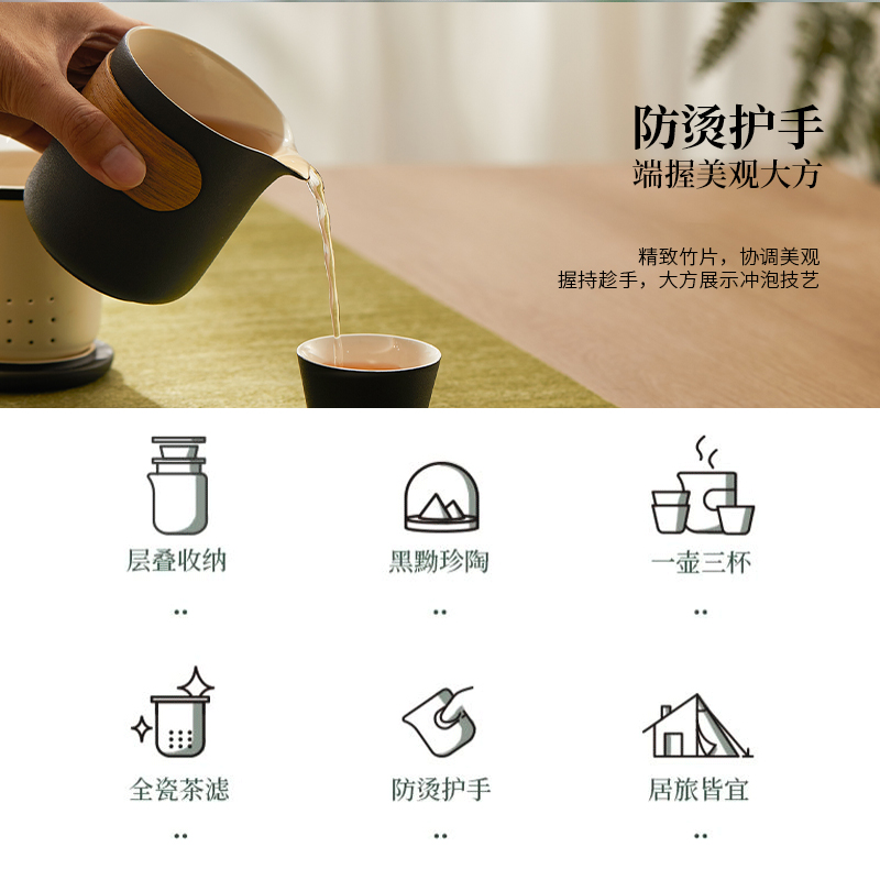 鸣盏(MINGZHAN)陶瓷快客杯茶具套装陶瓷茶杯功夫茶杯户外 MZ8004 一壶三杯 250ml 套高清大图