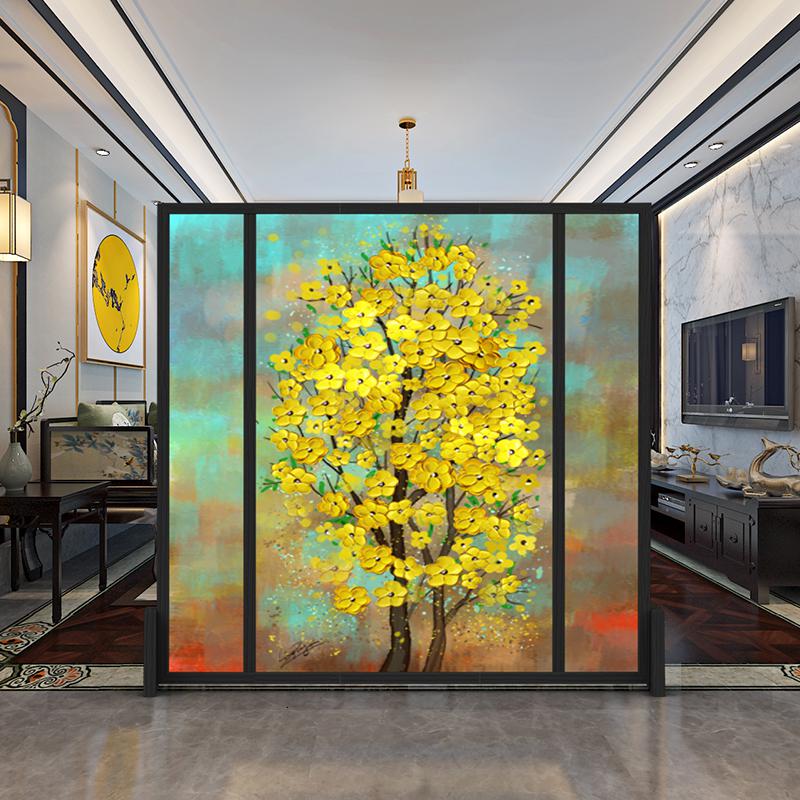 BONJEAN美式油画屏风隔断客厅卧室欧式装饰酒店办公风水隔断不透遮光座屏高清大图