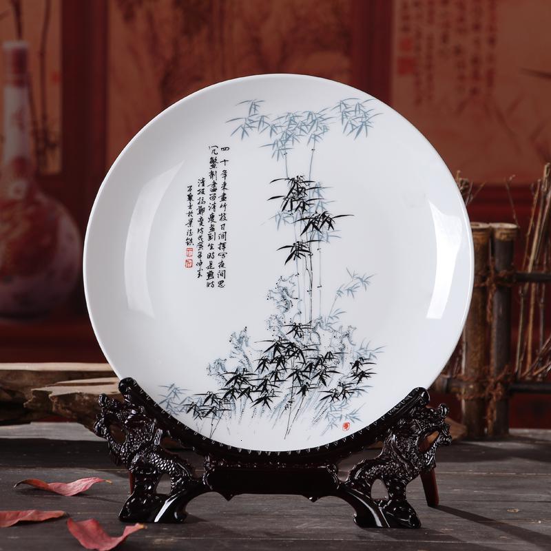 景德镇陶瓷器粉彩挂盘 装饰坐盘子 家居装饰工艺品摆件 三维工匠 白底梅(送三脚架)高清大图