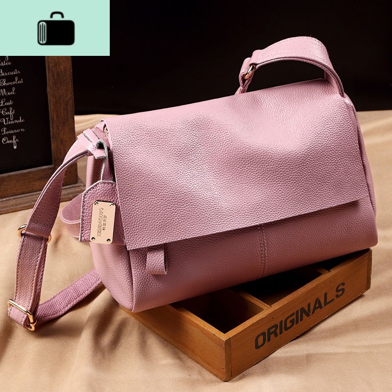 包包女真皮女包2020新款潮简约韩版百搭斜挎单肩包手提包牛皮女包NEWLAKE 粉色