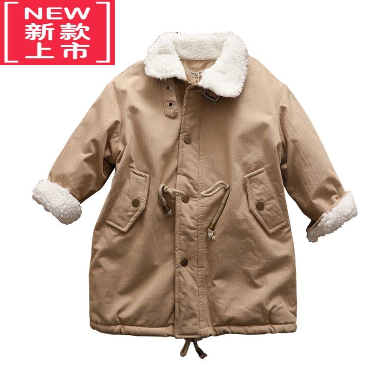 可莉允儿童羔羔毛派克服深秋冬 女童洋气立领加厚保暖外套中长款风衣潮棉服图片