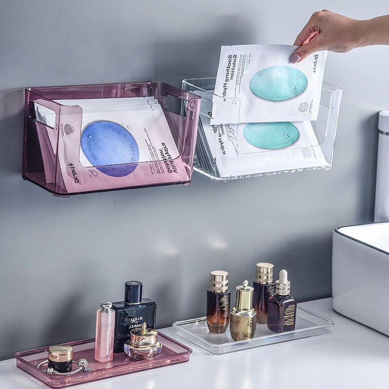 面膜收纳盒护肤品化妆品透明带盖防尘免钉壁挂整理收纳浴室置物盒 酒