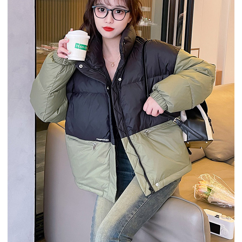 [2.5折价323元]唐狮秋冬新款女立领拼接短款羽绒服高级感韩版气质无性别羽绒