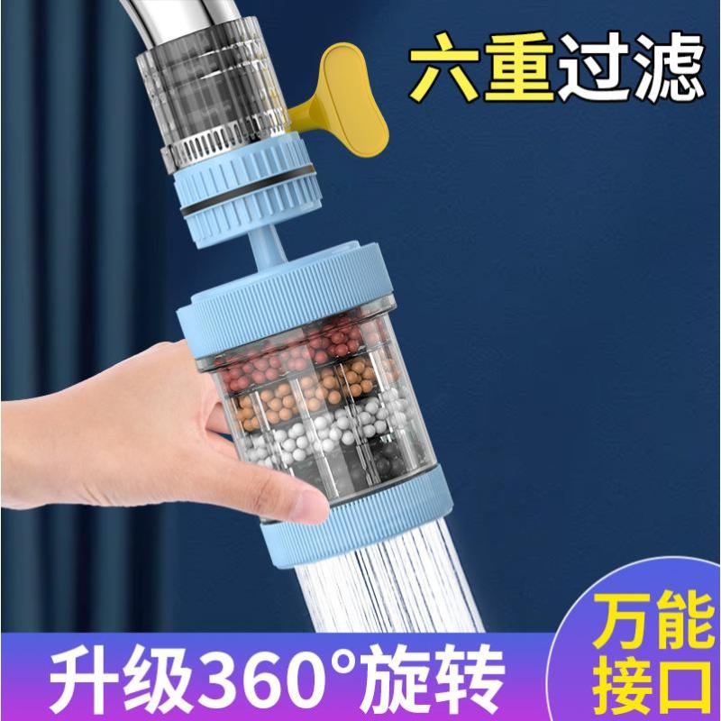 水龙头过滤器家用自来水净化器净水厨房龙头滤嘴延伸防溅神器通用- 升级【360旋转】蓝2个+20片过滤棉+转接头--