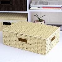 日式风格非藤编有盖收纳盒桌面整理篮筐储物盒抽屉式