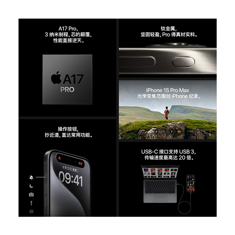 Apple iPhone 15 Pro 256G 蓝色钛金属 移动联通电信手机 5G全网通手机