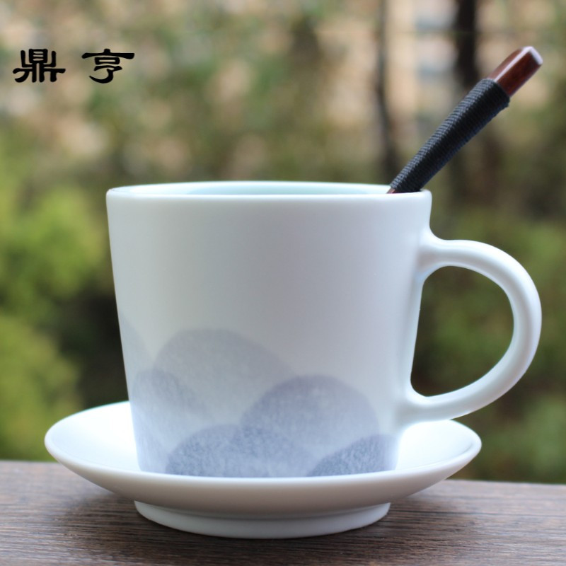 鼎亨景德镇手工手绘带碟勺咖啡杯套装个性简约陶瓷早餐杯马克杯定