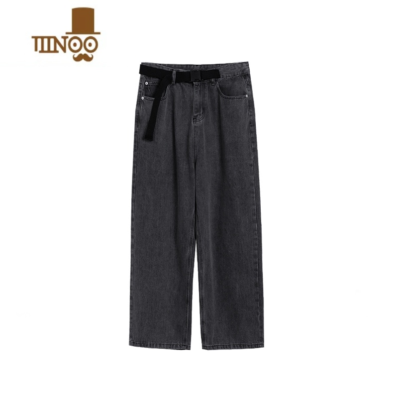 YANXU烟灰色牛仔裤男士直筒宽松坠感阔腿裤ins潮牌美式高街拖裤腿男式高清大图