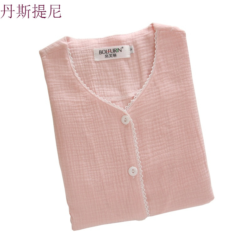 月子服纯棉绉布春夏秋季长袖产后透气吸汗家居服纯色哺乳睡衣套装