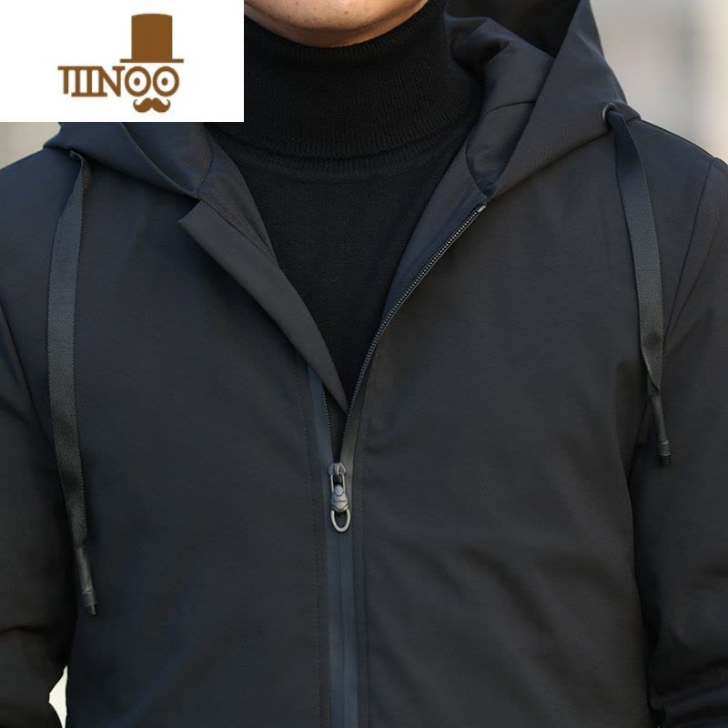 YANXU风衣男中长款加棉 2023保暖外套 时尚休闲纯色大码连帽大衣男图片