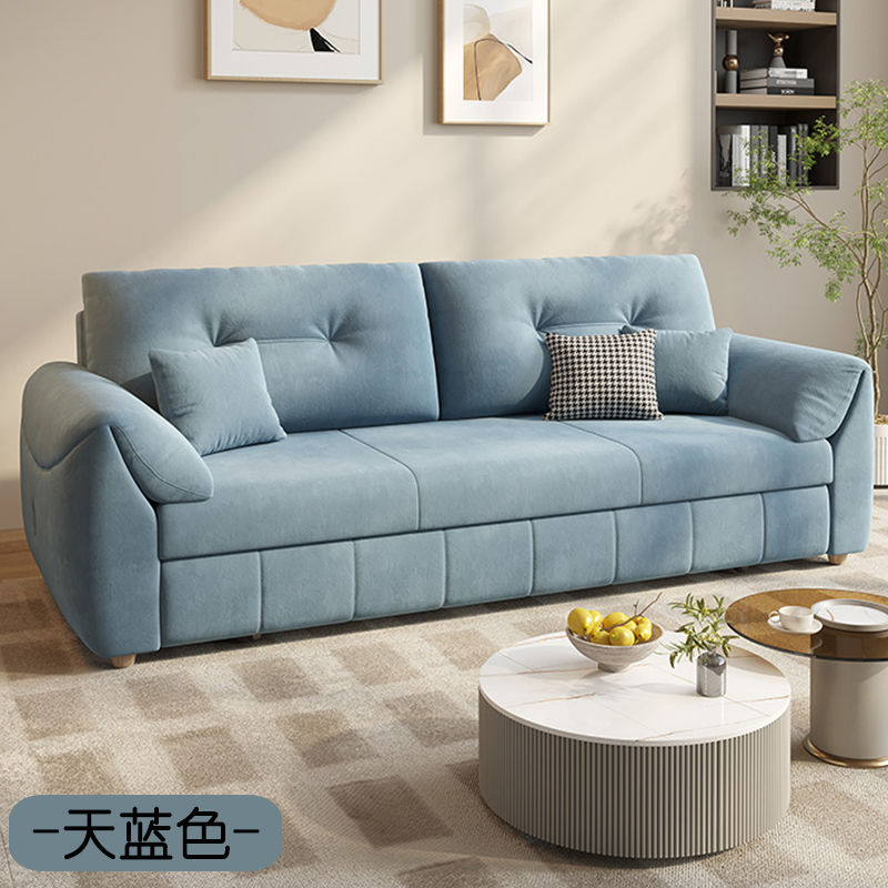 布欧格科技绒布沙发床两用 天蓝色【可拆洗绒布】 外宽2.15米椰棕款+储物
