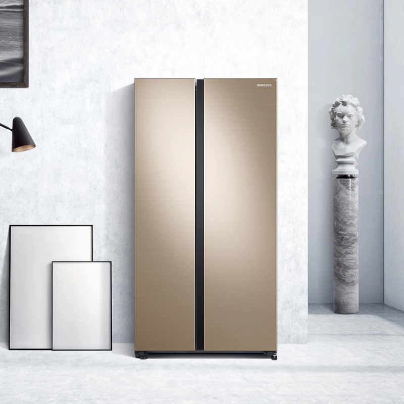 655l超大容量风冷无霜 旋转制冰盒 智能变频对开门冰箱 晨曦金