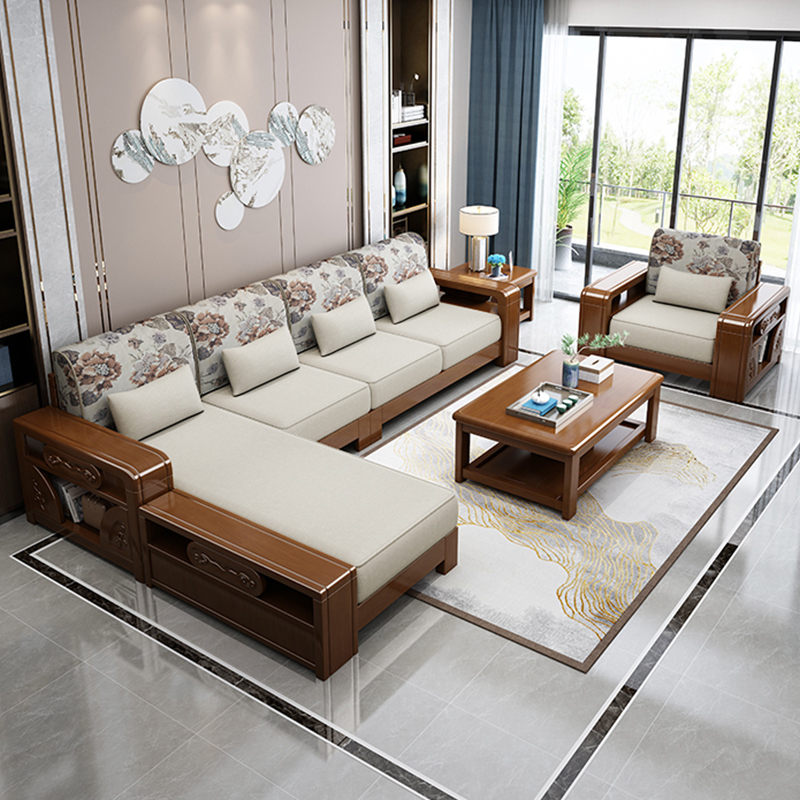 百冠环球沙发实木沙发现代中式带转角实木沙发组合精品家具冬夏两用