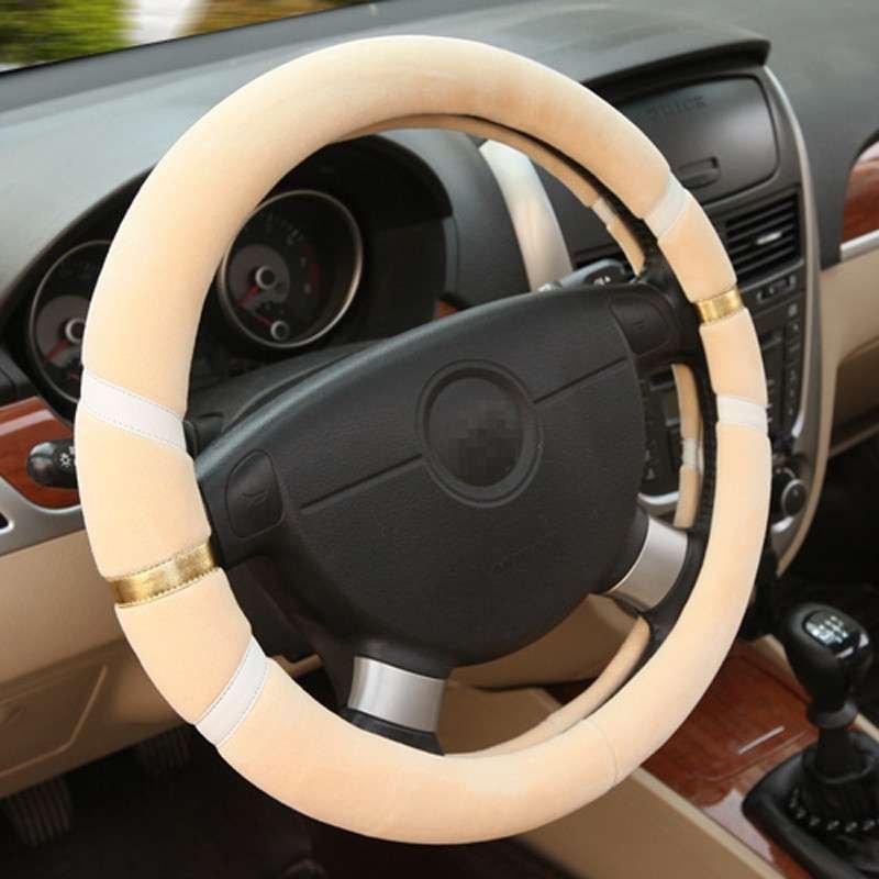汽车把套 冬季短绒拼接 毛绒方向盘套 38CM 中号