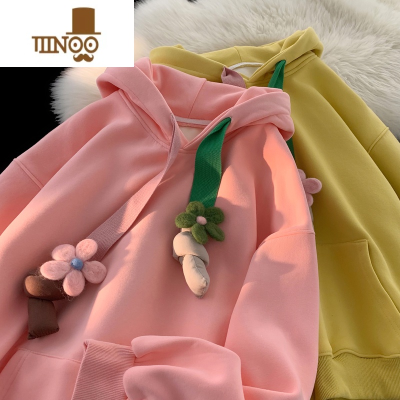 YANXU抽绳连帽卫衣男2023美式复古韩版青春流行宽松百搭设计感上衣连搭高清大图